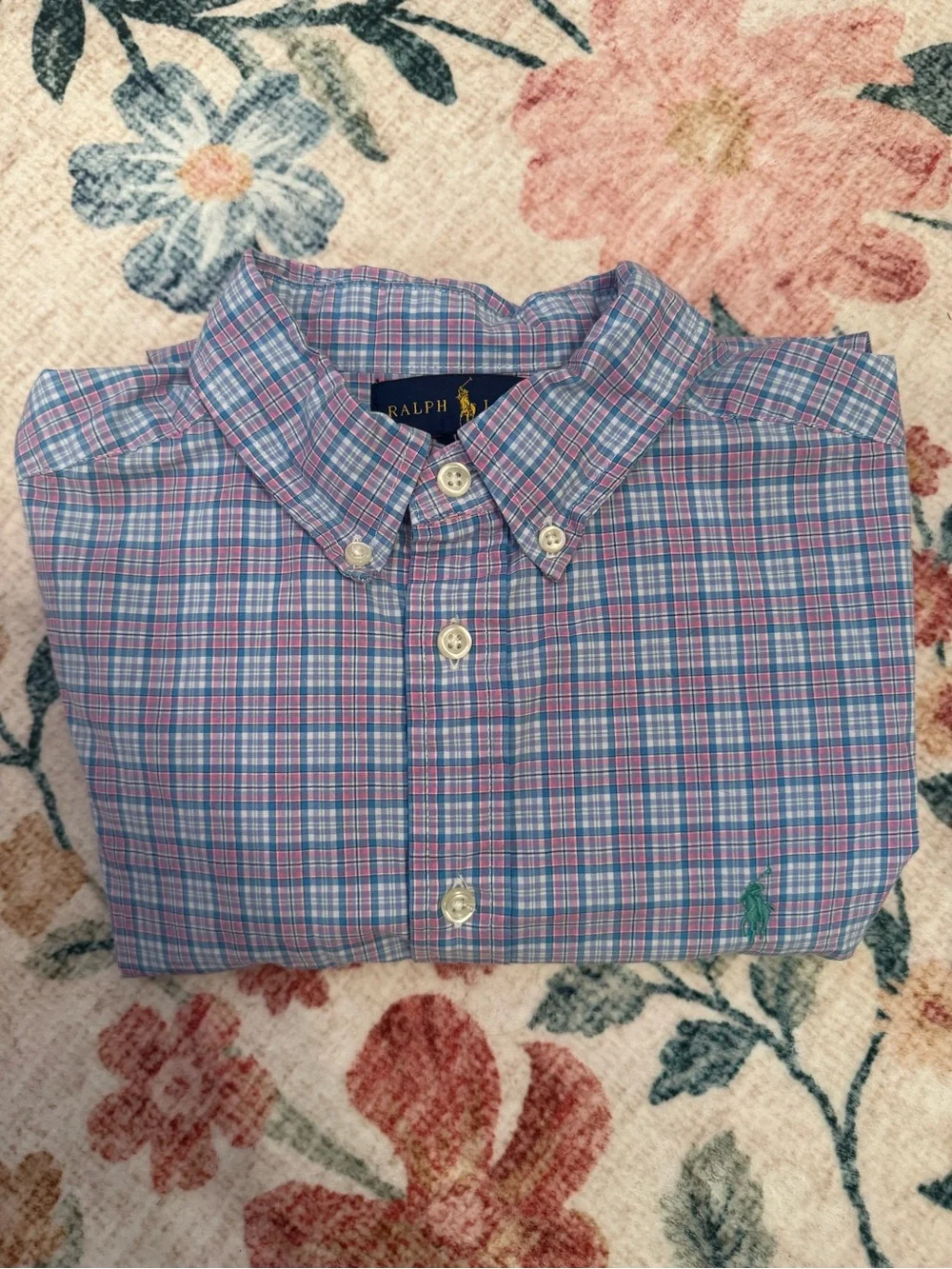Ralph Lauren Pink and Blue Plaid Button-Down Shirt